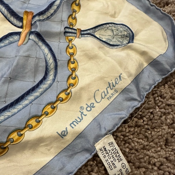 Cartier Blue and Gold Silk Scarf - Picture 4 of 5